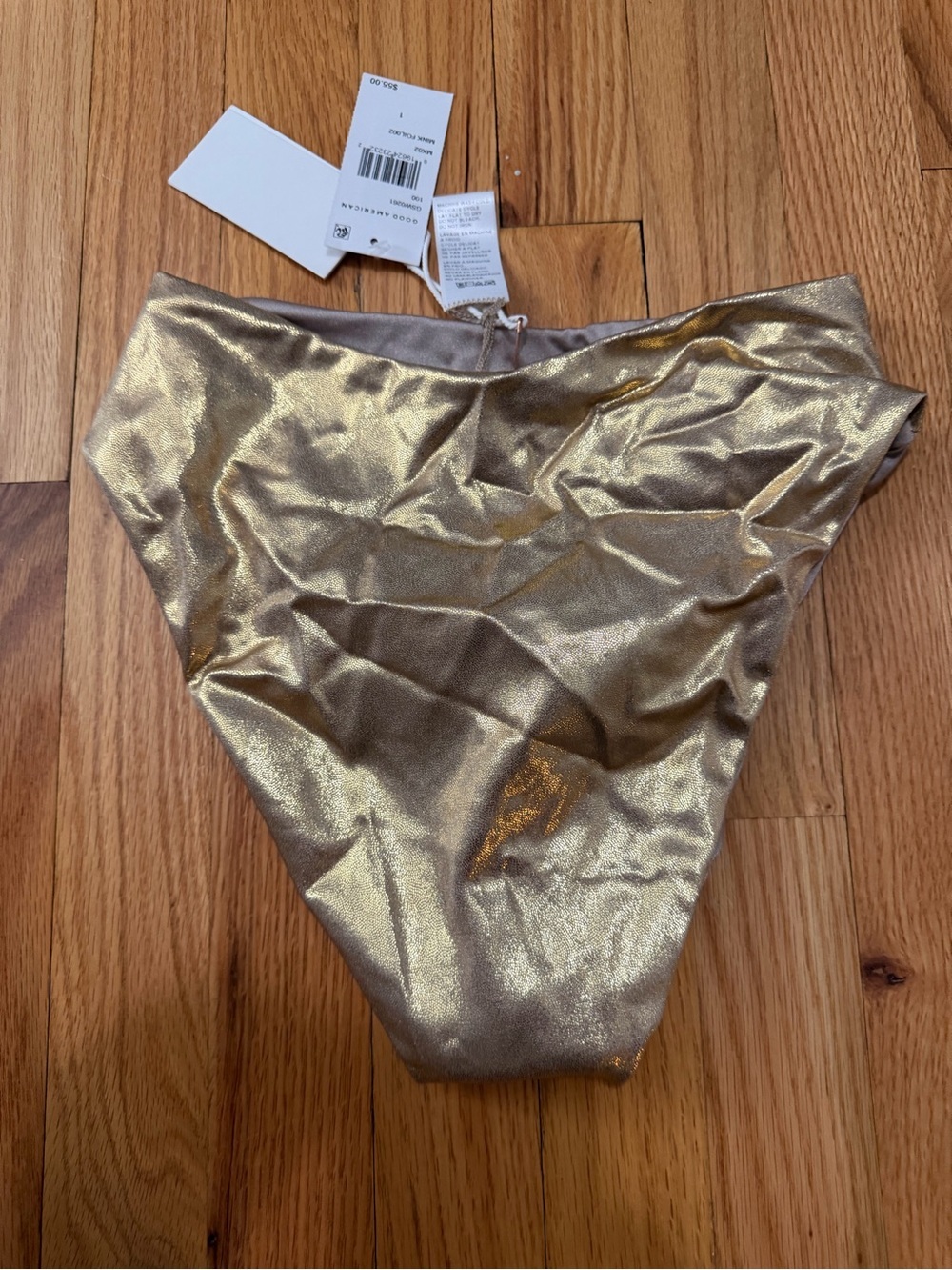 NWT Good American Sz 1 S High Waist Gold Mink Metallic Bikini Bottom Reversible - Picture 4 of 5